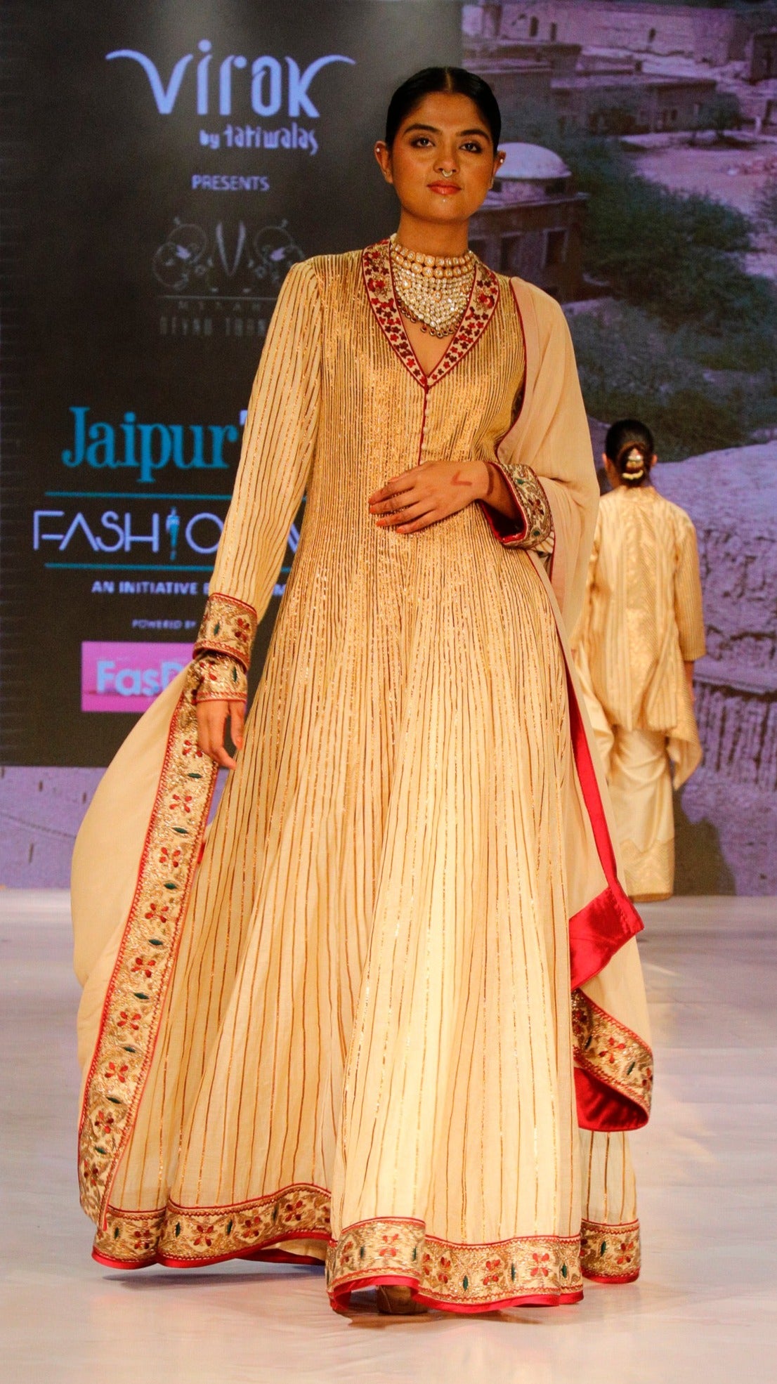 Cream and Gold Anarkali.