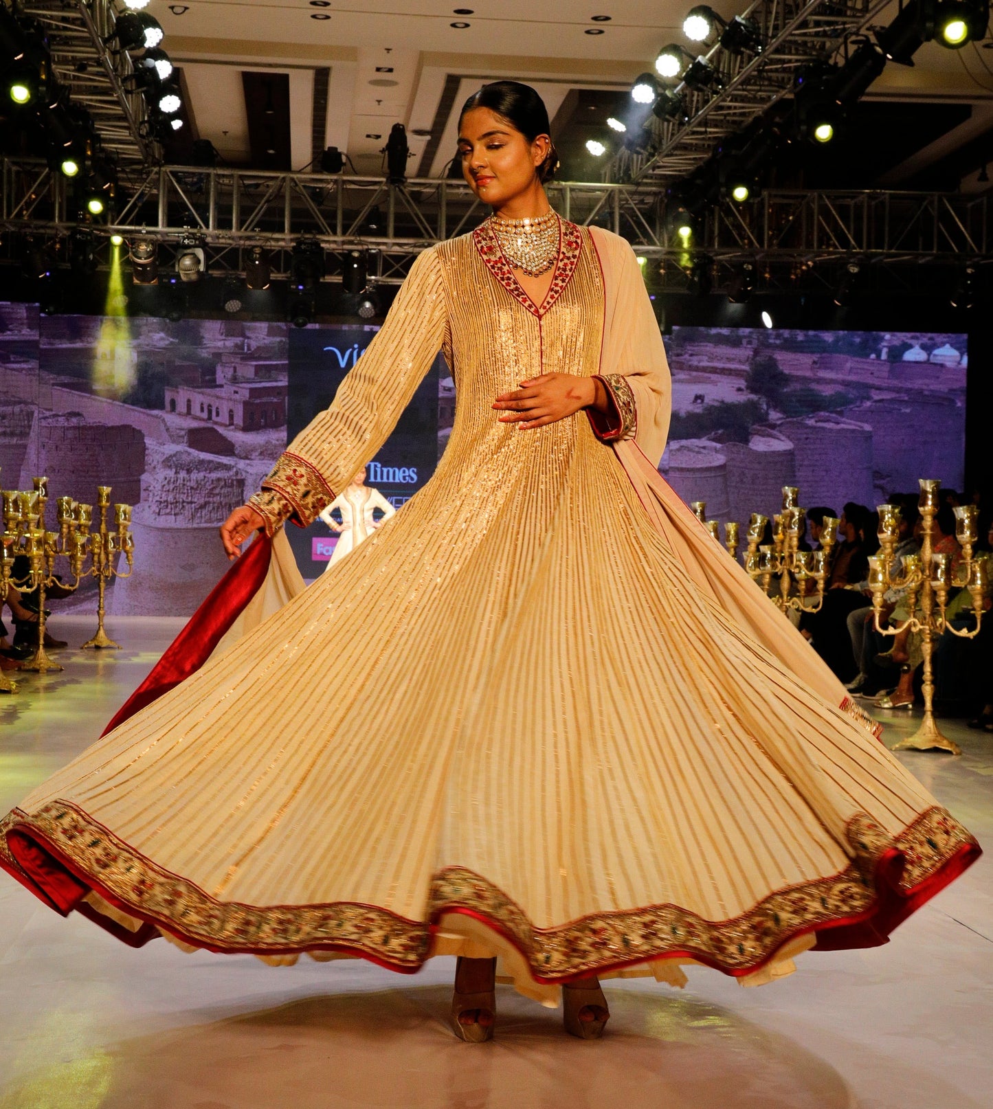 Cream and Gold Anarkali.