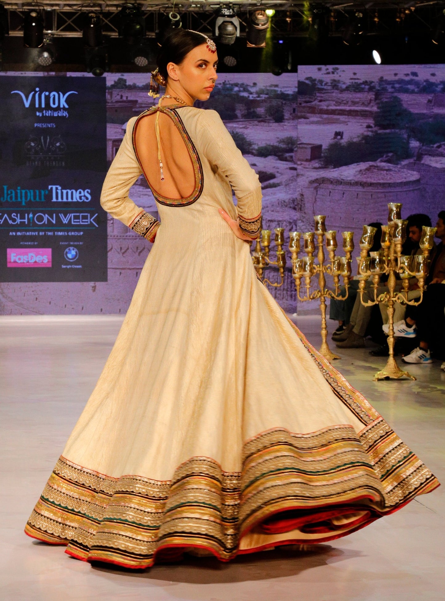 Off White Anarkali with a Gold Skirt.