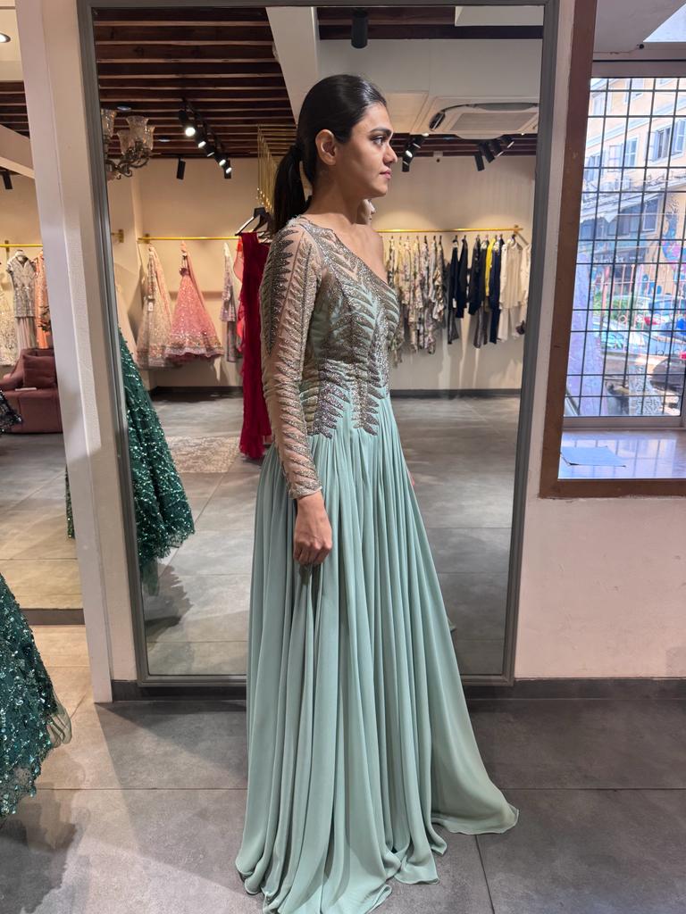 Sea Green Georgette Bridal Gown