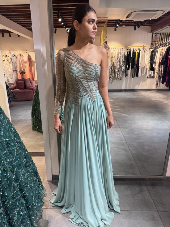 Sea Green Georgette Bridal Gown