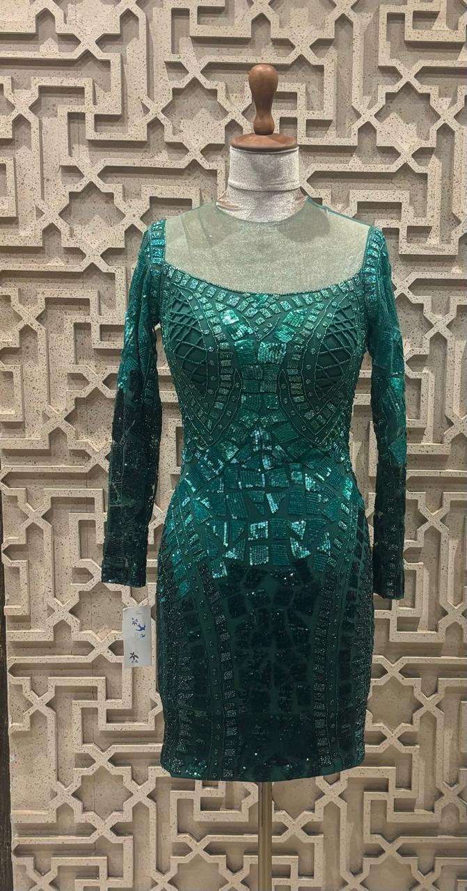 Emerald Green Shades Sherry Net Dress Lined with Lycra