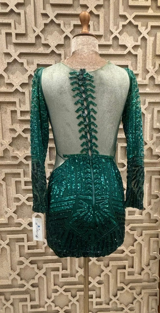 Emerald Green Ombre Sequin & Cutdana Dress.