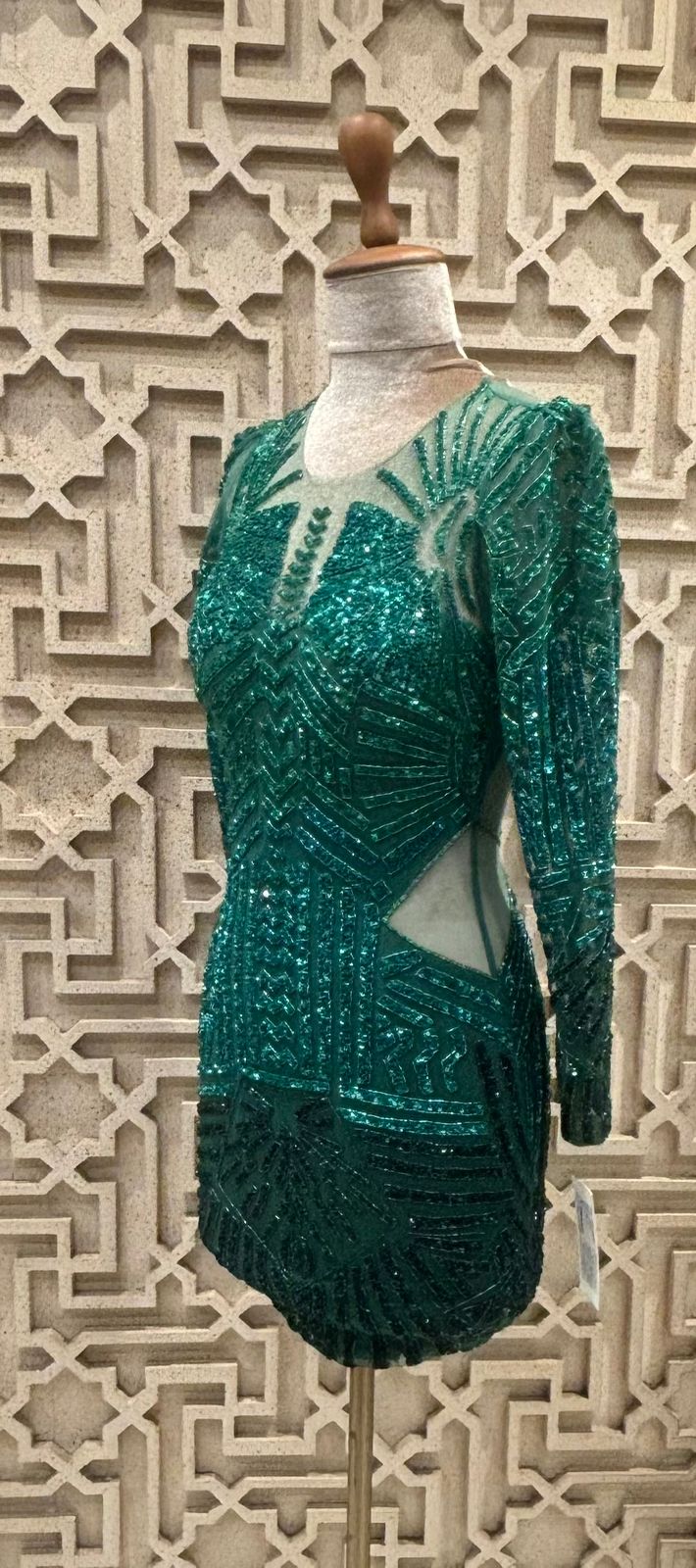 Emerald Green Ombre Sequin & Cutdana Dress.