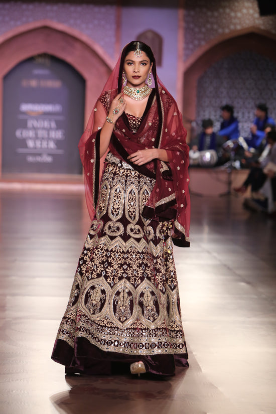 Wine Velvet Lehenga