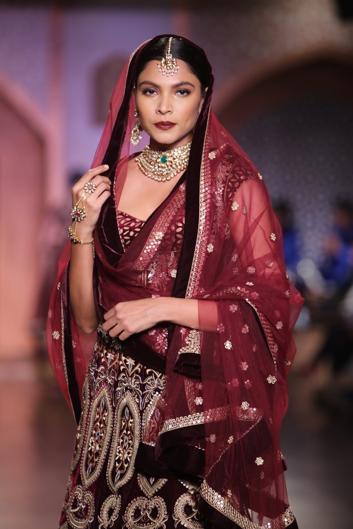 Wine Velvet Lehenga