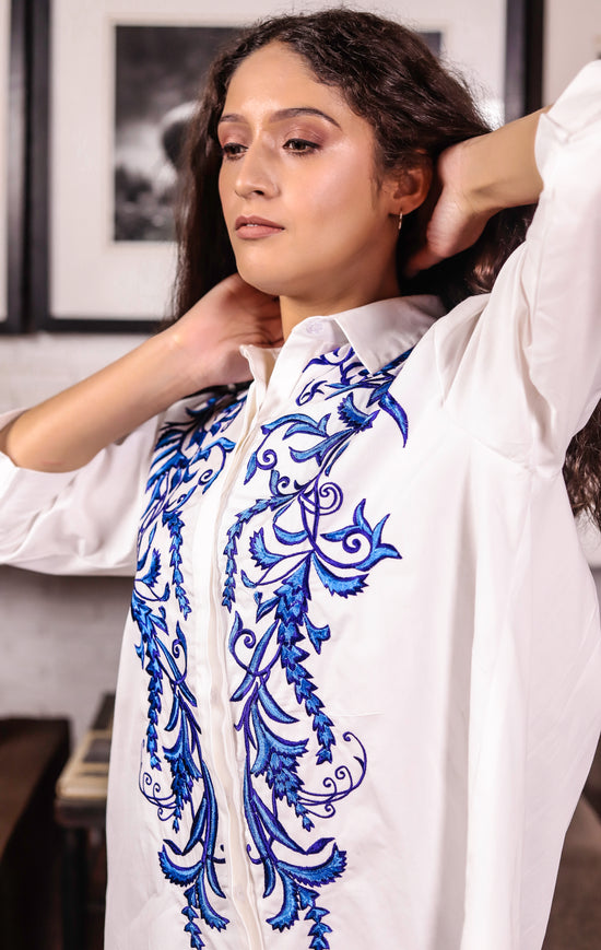 Exquisite White Floral Design Shirt