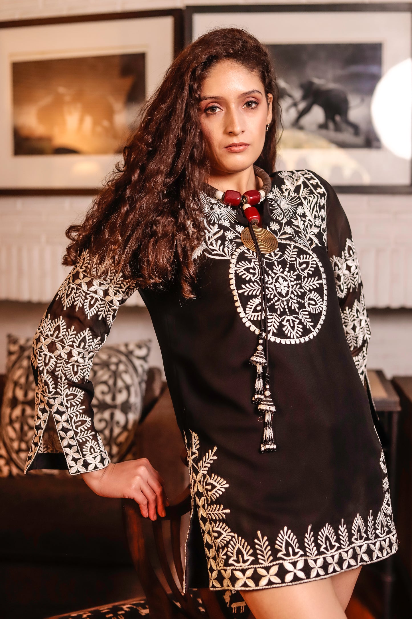 Exquisite Black Kurta Pattern Shirt