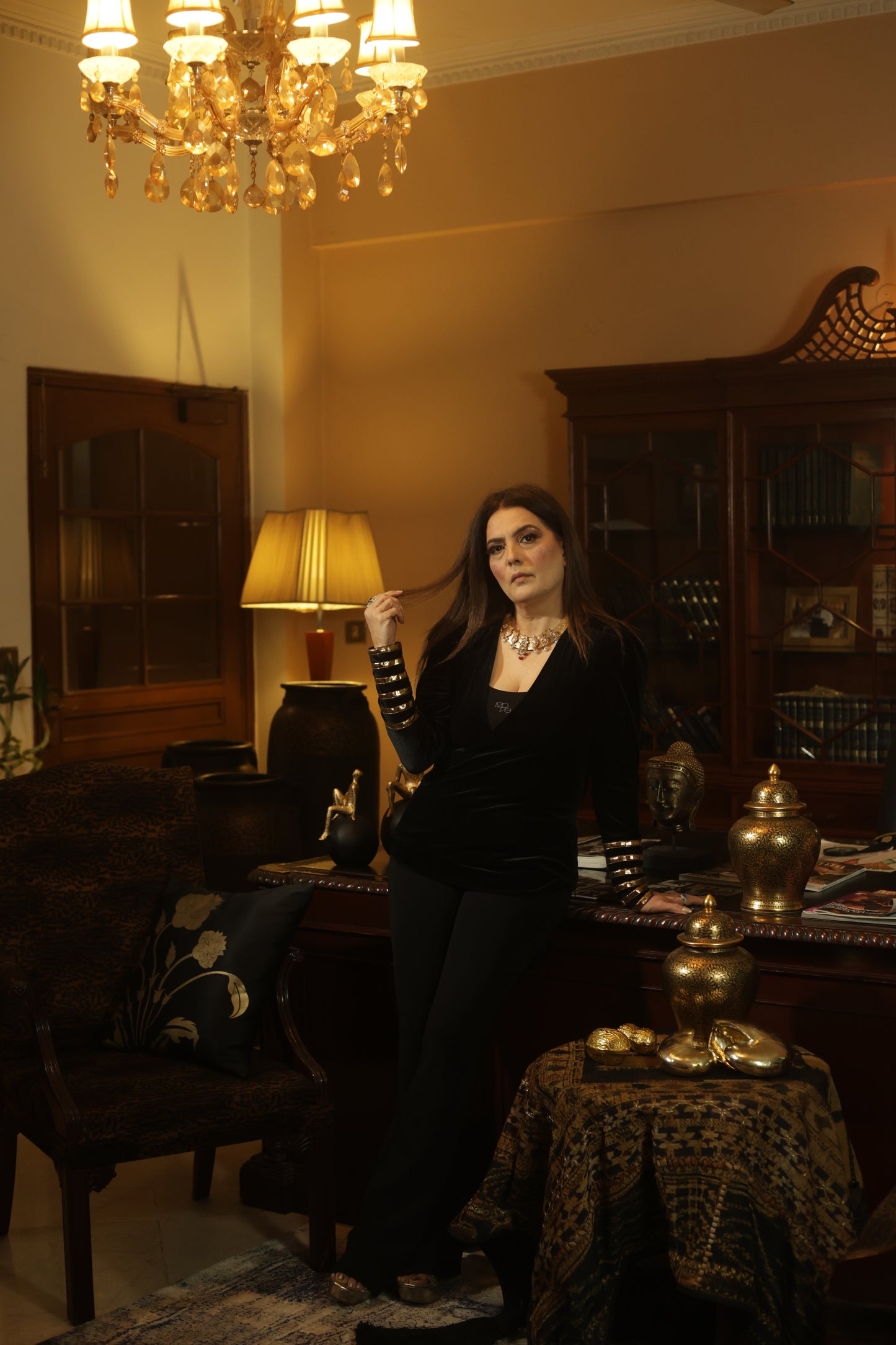 Black Velvet Gold-Cuff Evening Jacket