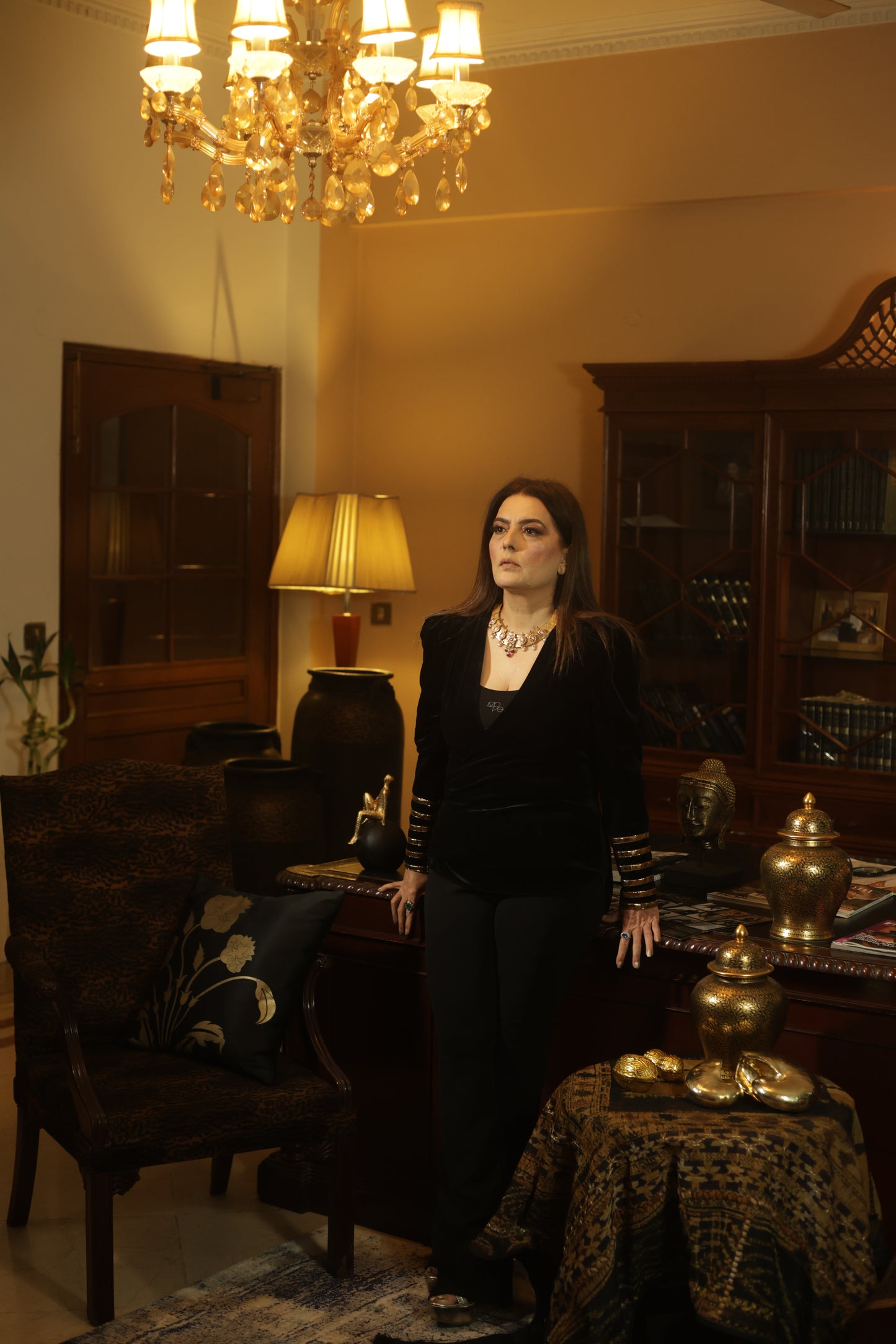 Black Velvet Gold-Cuff Evening Jacket