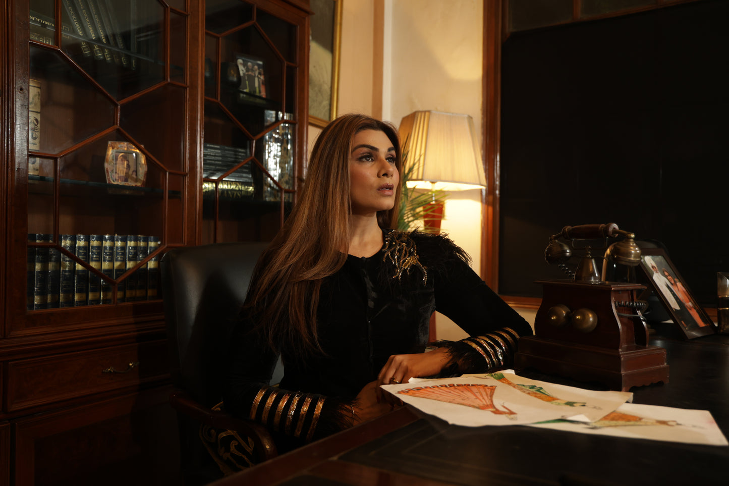 Elegant Black Velvet Cape with Metallic Sleeve Detail