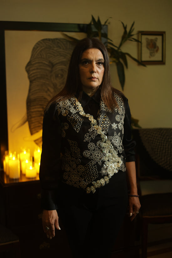 Black Hand-Embroidered Luxury Statement Waist Coat
