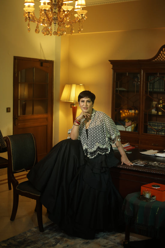 Hand-Embroidered Silver Sequin Cape