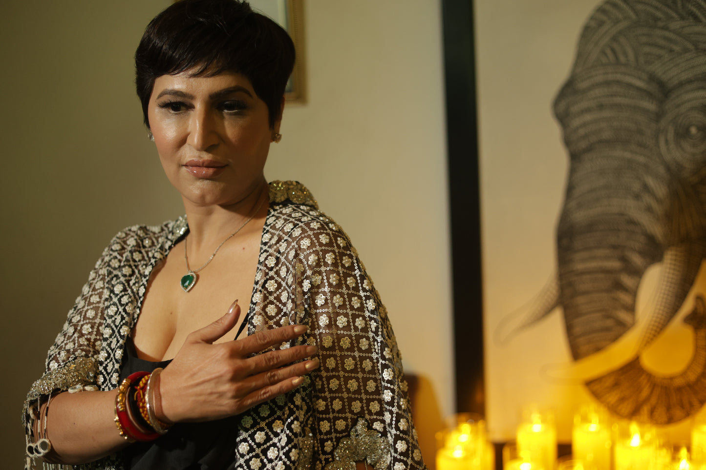 Hand-Embroidered Silver Sequin Cape