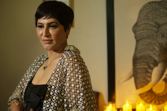 Hand-Embroidered Silver Sequin Cape