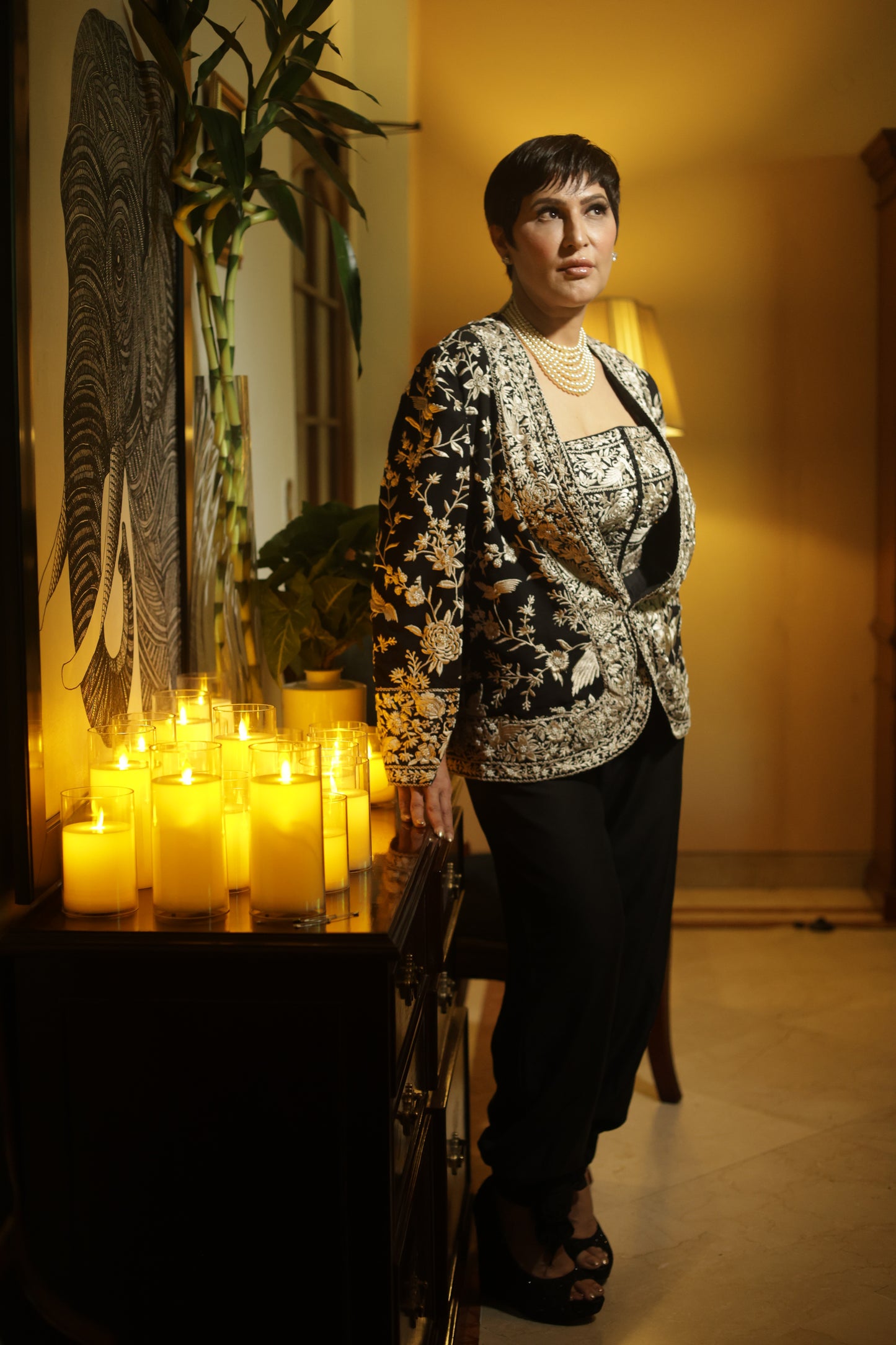 Black Hand-Embroidered Luxe Three Piece Set