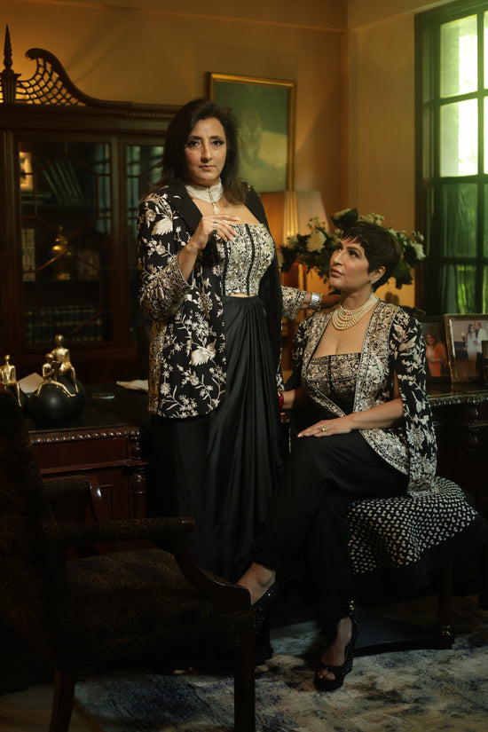 Black & White Hand-Embroidered Floral Statement Jacket