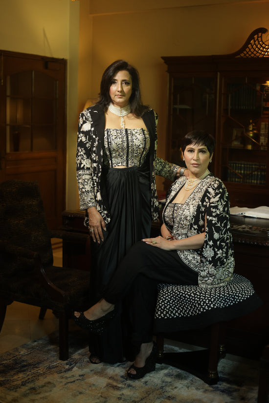 Black Hand-Embroidered Luxe Three Piece Set