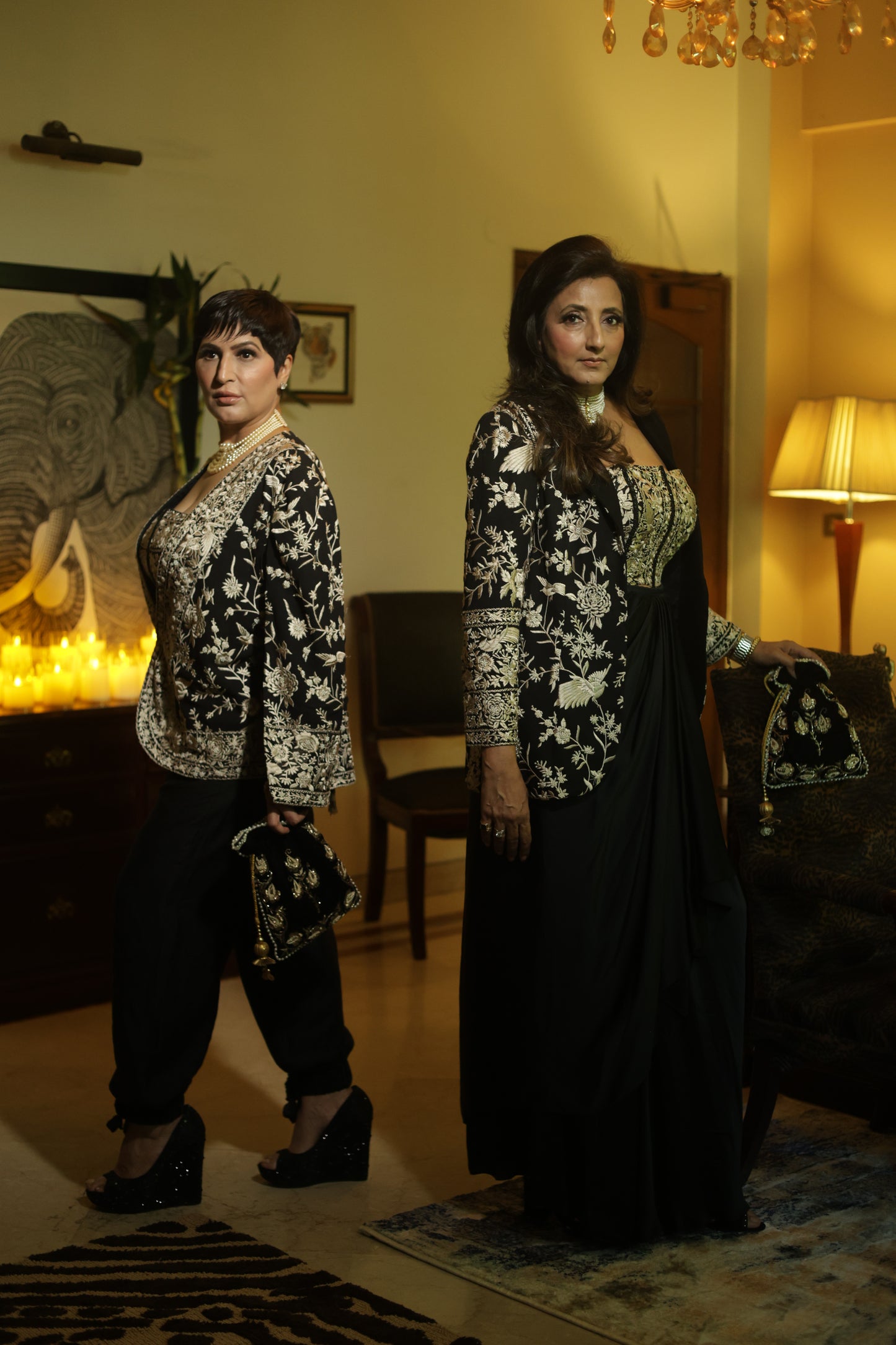 Black Hand-Embroidered Luxe Three Piece Set