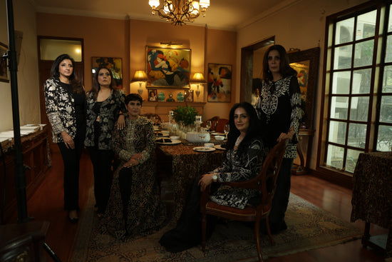 Black & Silver Heritage Hand-Embroidered Long Jacket Top