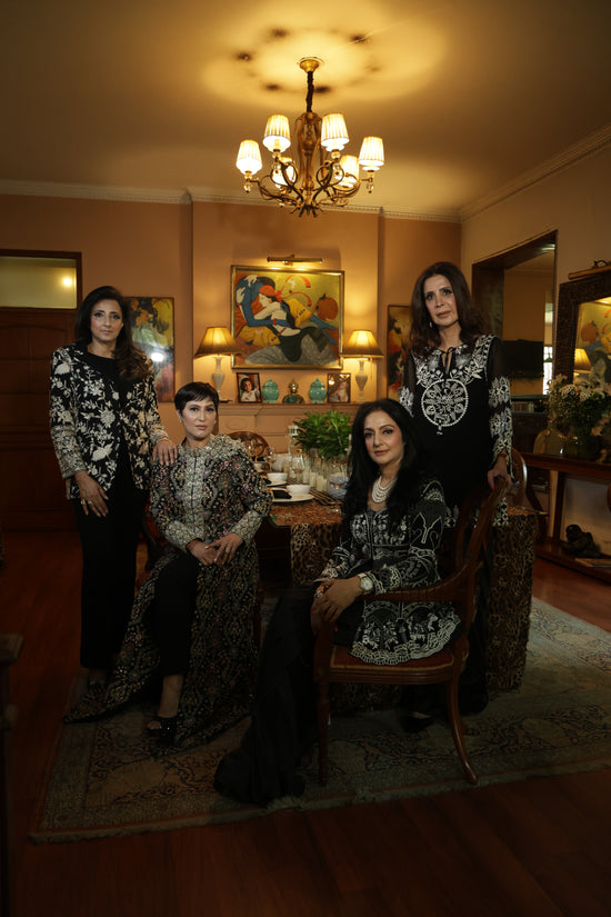 Black & Silver Heritage Hand-Embroidered Long Jacket Top