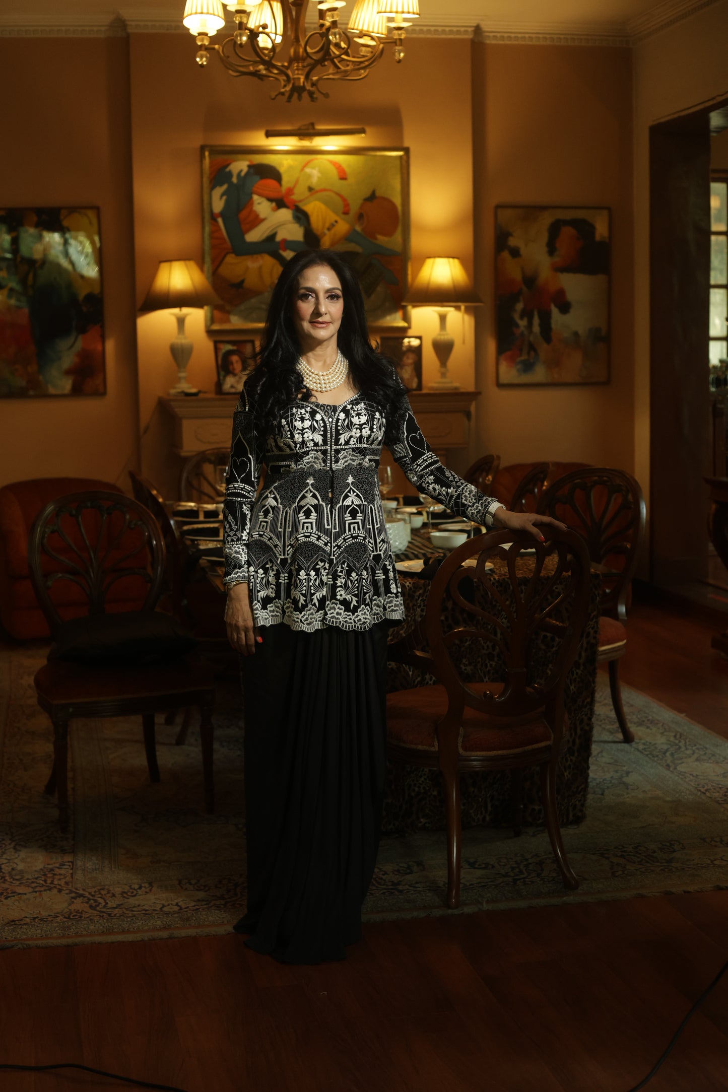 Black & Silver Heritage Hand-Embroidered Long Jacket Top