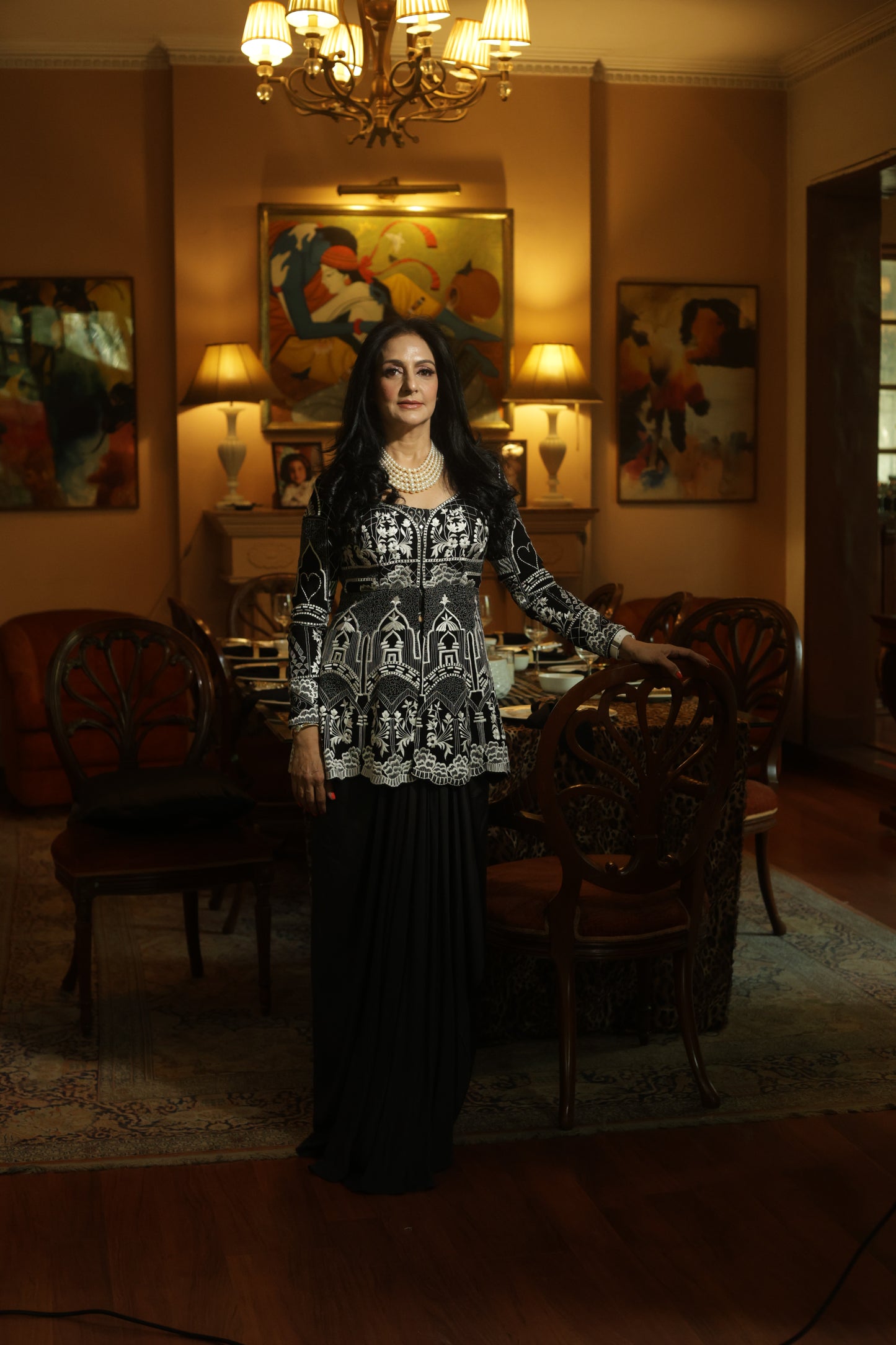 Black & Silver Heritage Hand-Embroidered Long Jacket Top