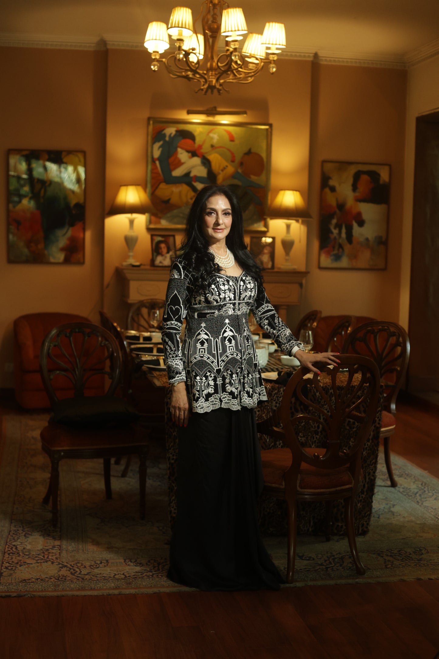 Black & Silver Heritage Hand-Embroidered Long Jacket Top