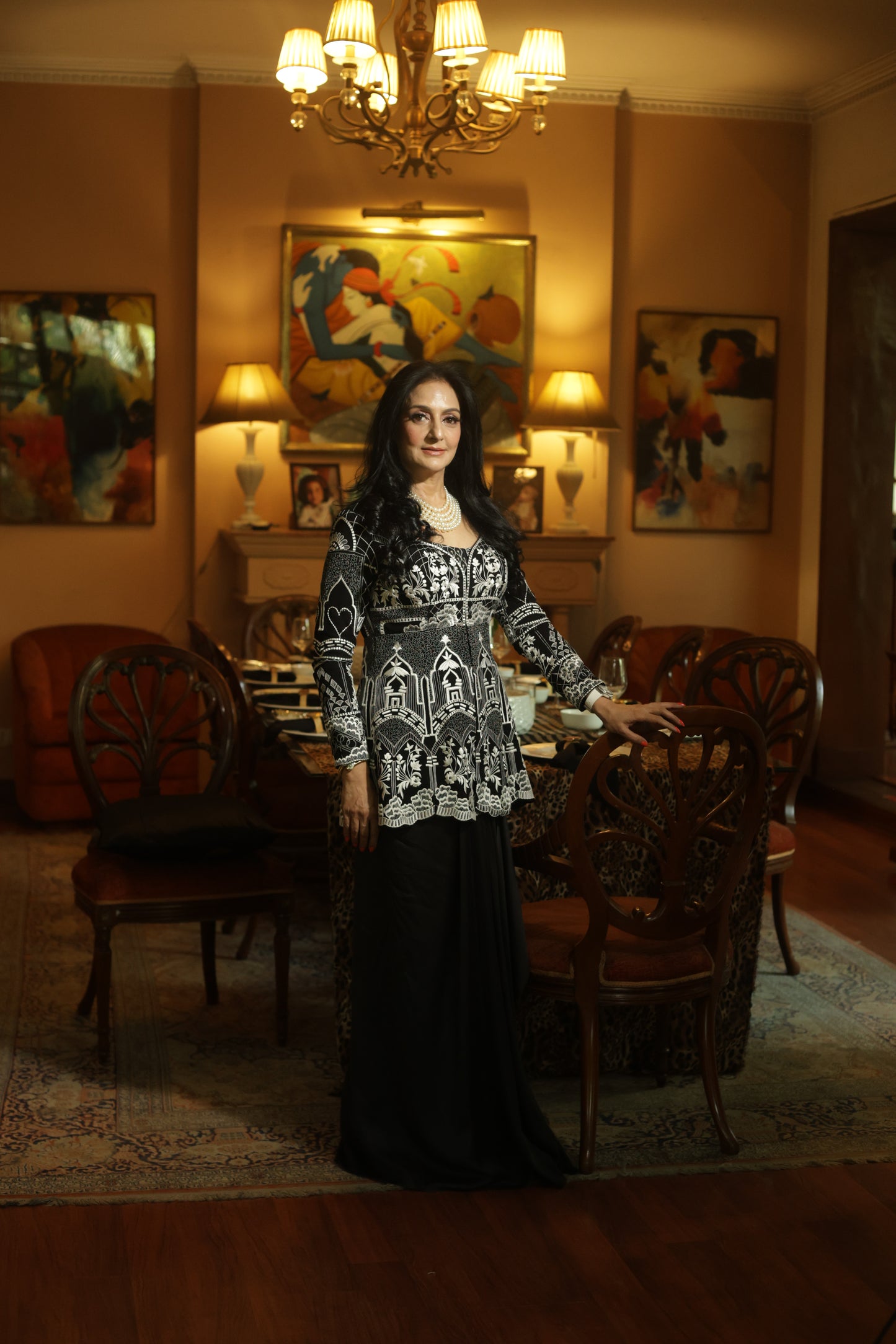 Black & Silver Heritage Hand-Embroidered Long Jacket Top