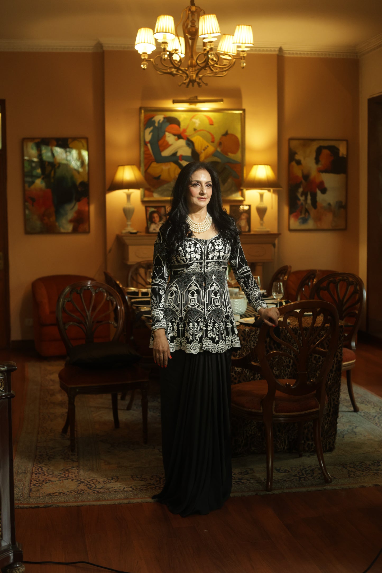Black & Silver Heritage Hand-Embroidered Long Jacket Top