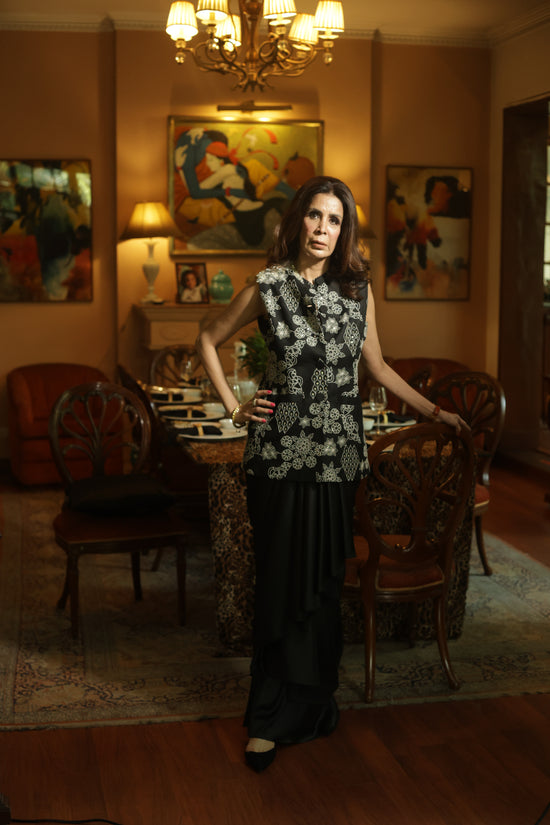 Black Hand-Embroidered Sleeveless Kurti Top