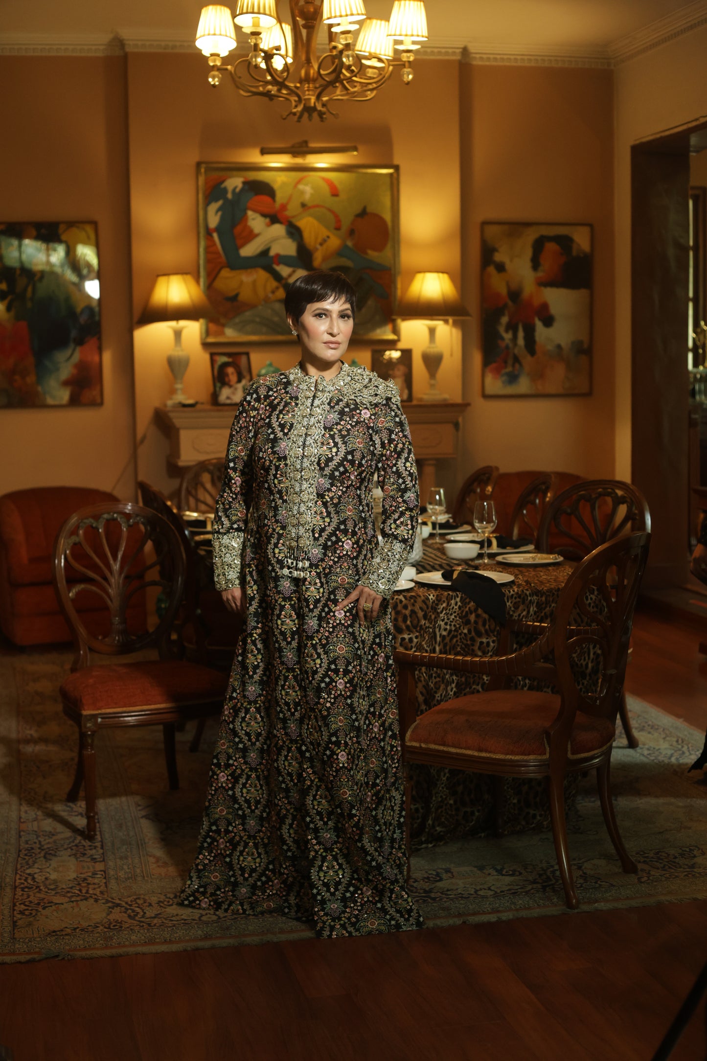 Black Hand-Embroidered Mirrorwork Long Jacket Kurta