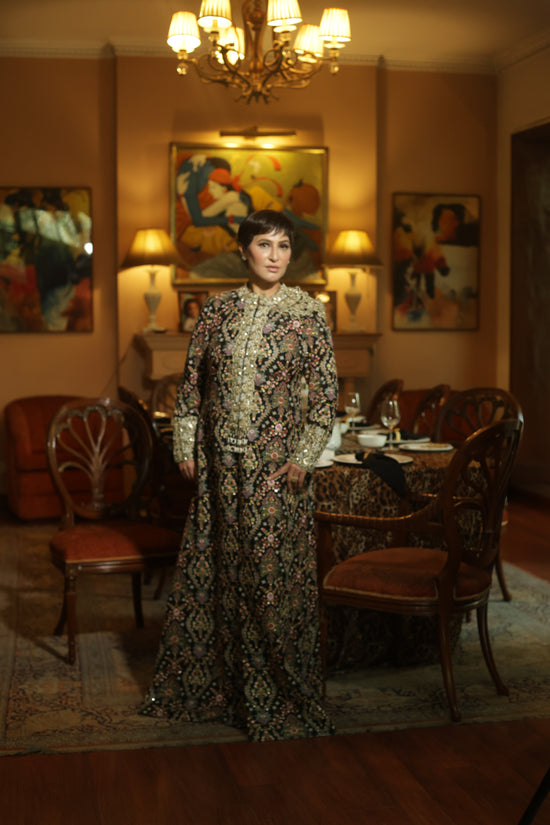 Black Hand-Embroidered Mirrorwork Long Jacket Kurta