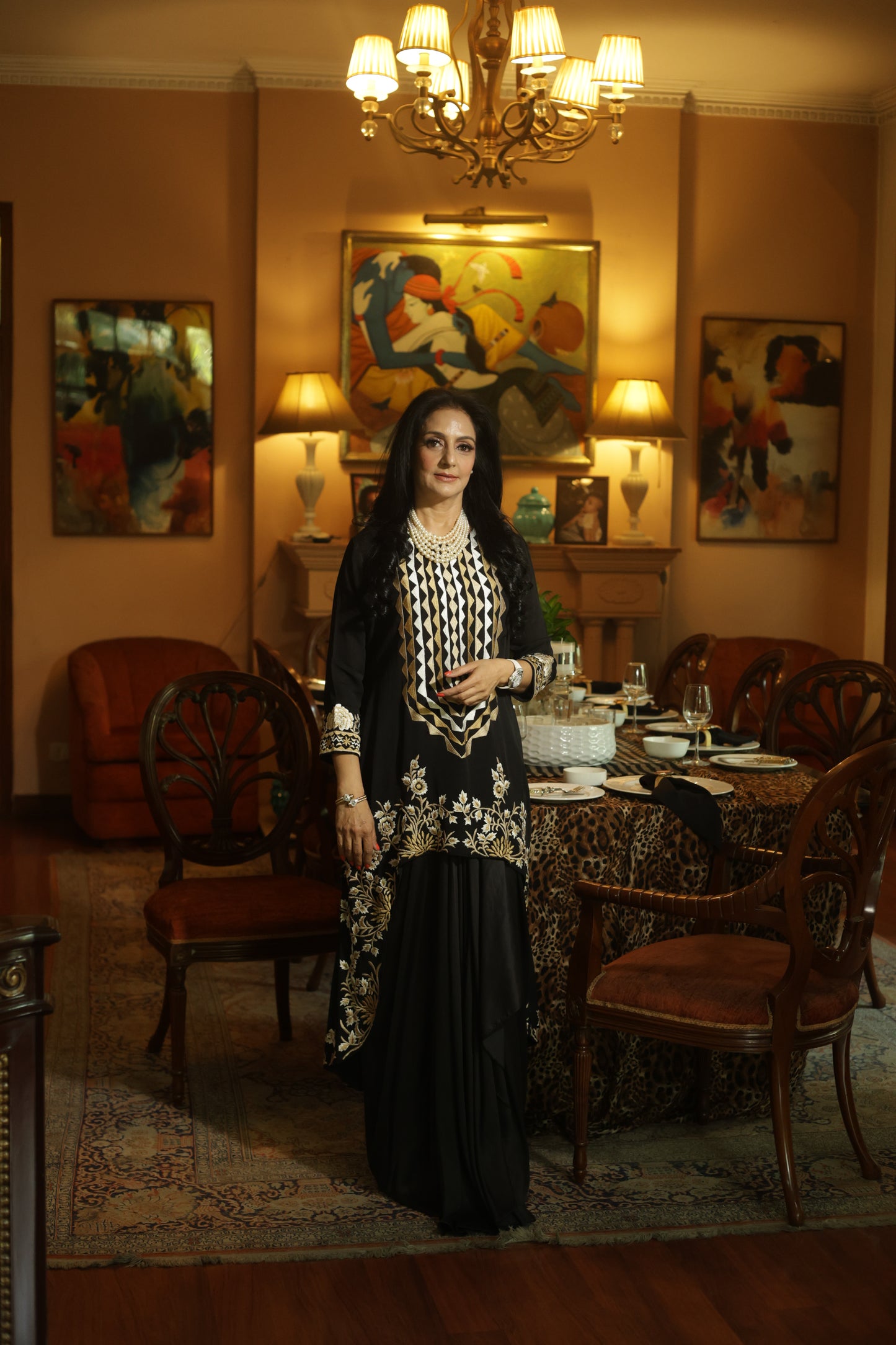 Black Embroidered Bridal Party Suit