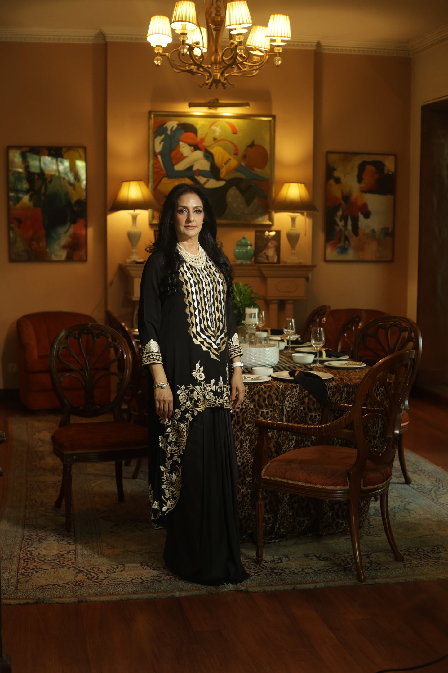 Black Embroidered Bridal Party Suit