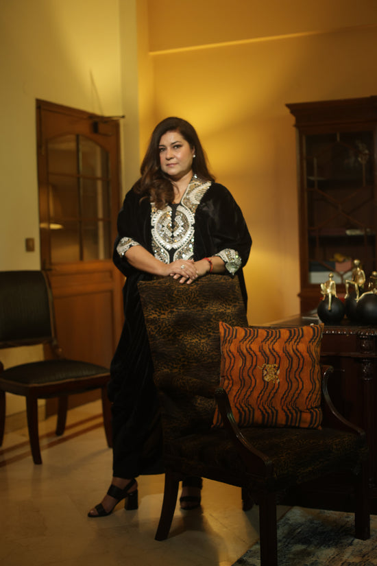 Black Velvet Kaftan Top with Heavy Silver