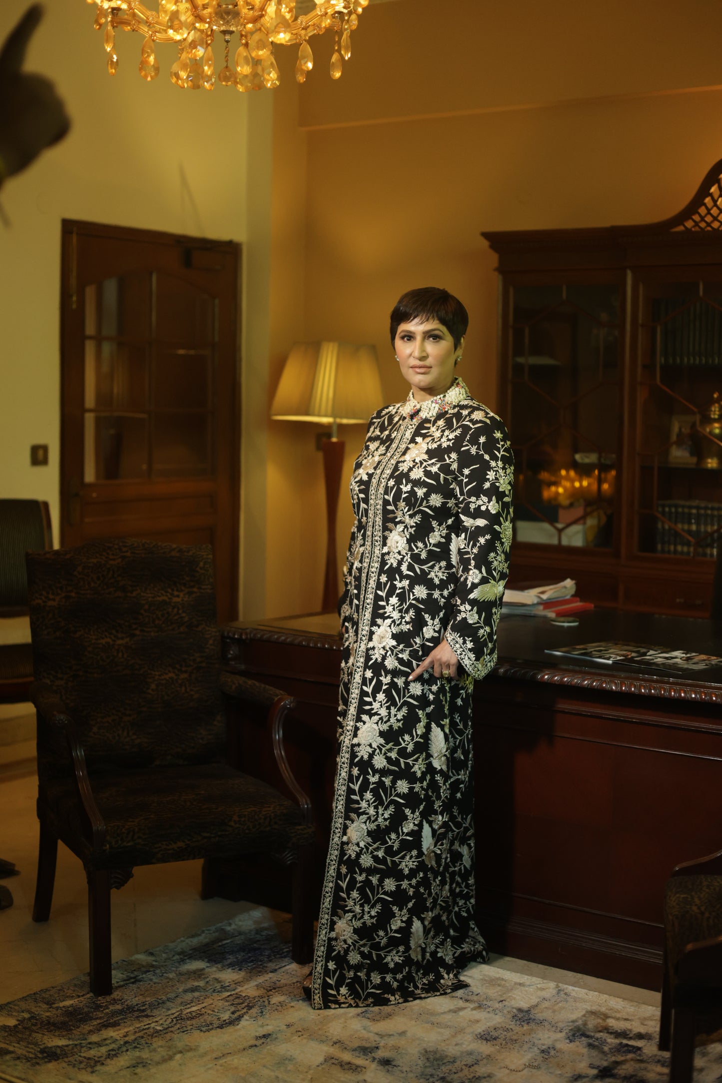 Luxury Black Embroidered Long Jacket