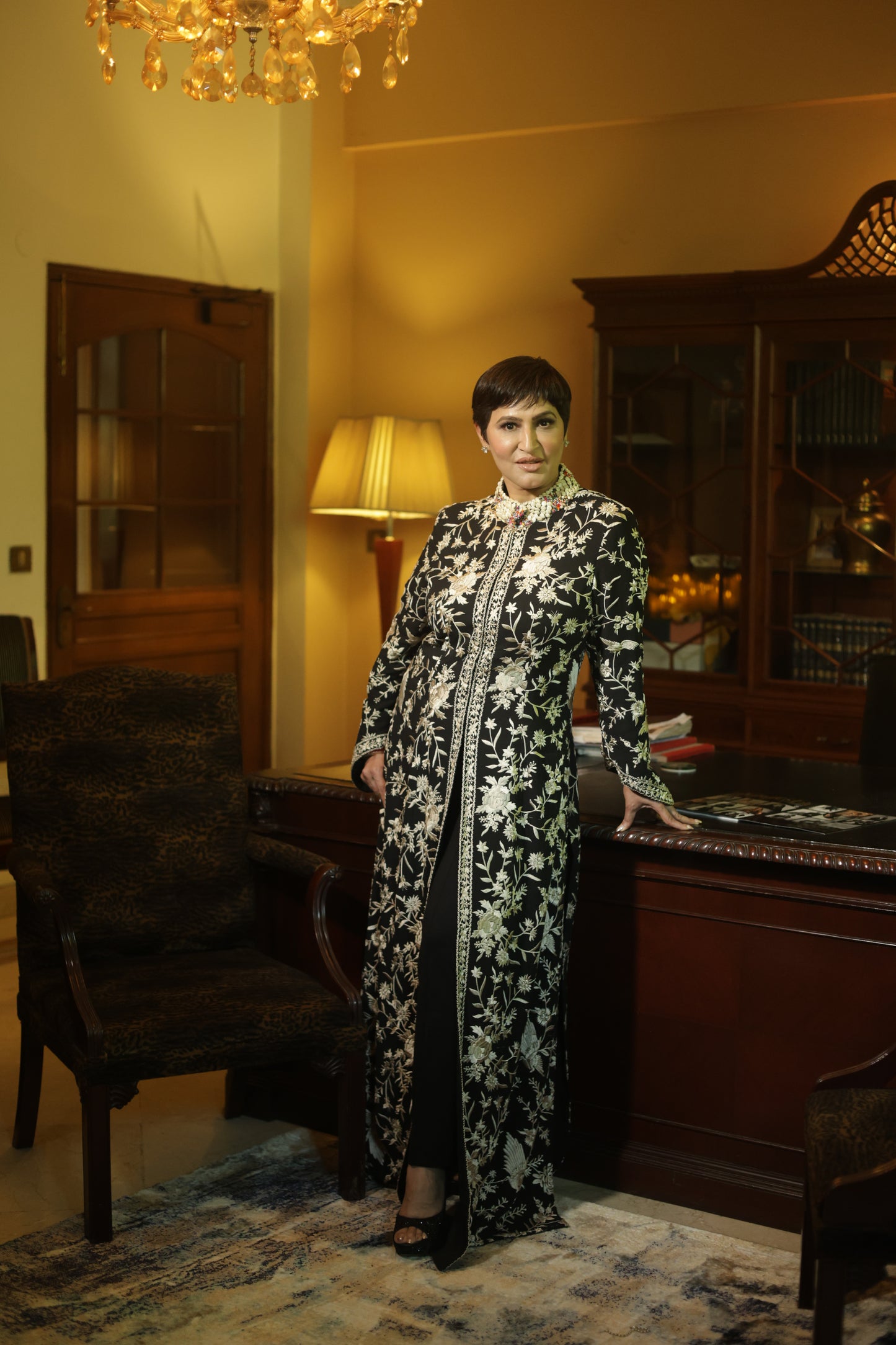 Luxury Black Embroidered Long Jacket