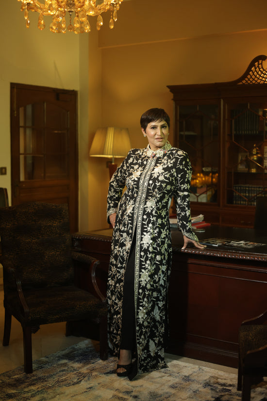 Luxury Black Embroidered Long Jacket