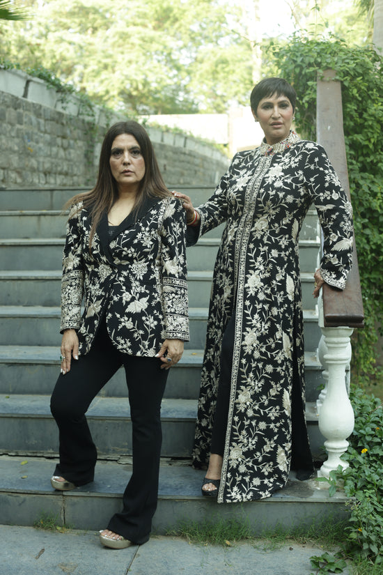 Luxury Black Embroidered Long Jacket