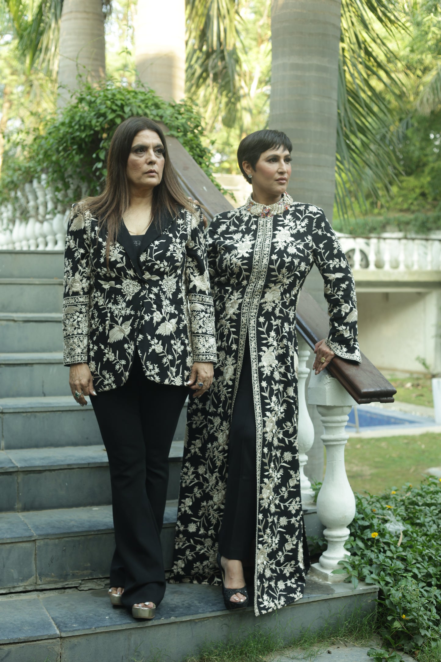 Luxury Black Embroidered Long Jacket