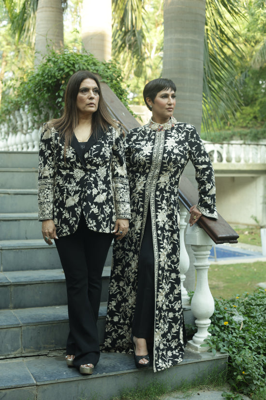 Luxury Black Embroidered Long Jacket