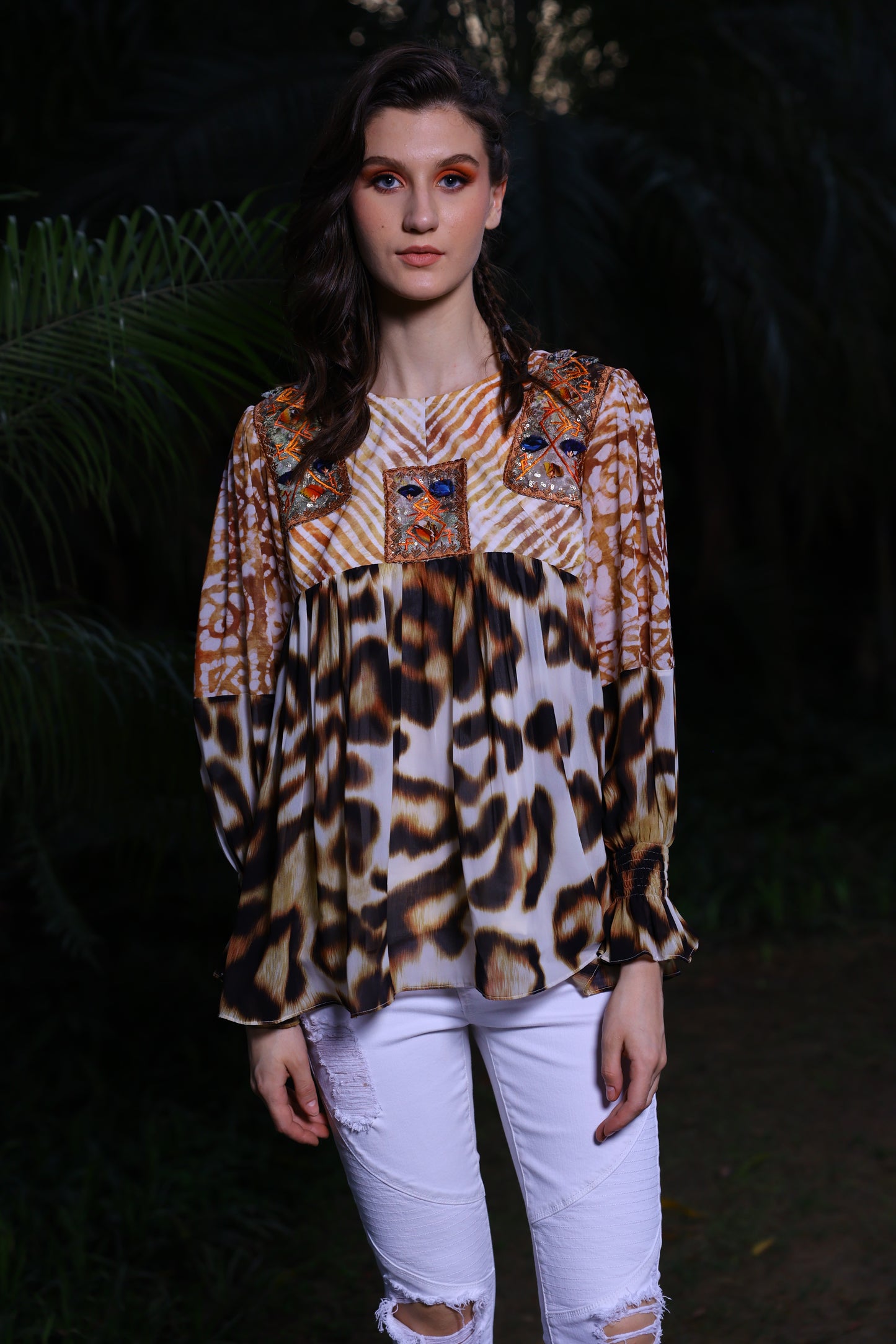 Bohemian Chic Leopard Print Top with Embellishments