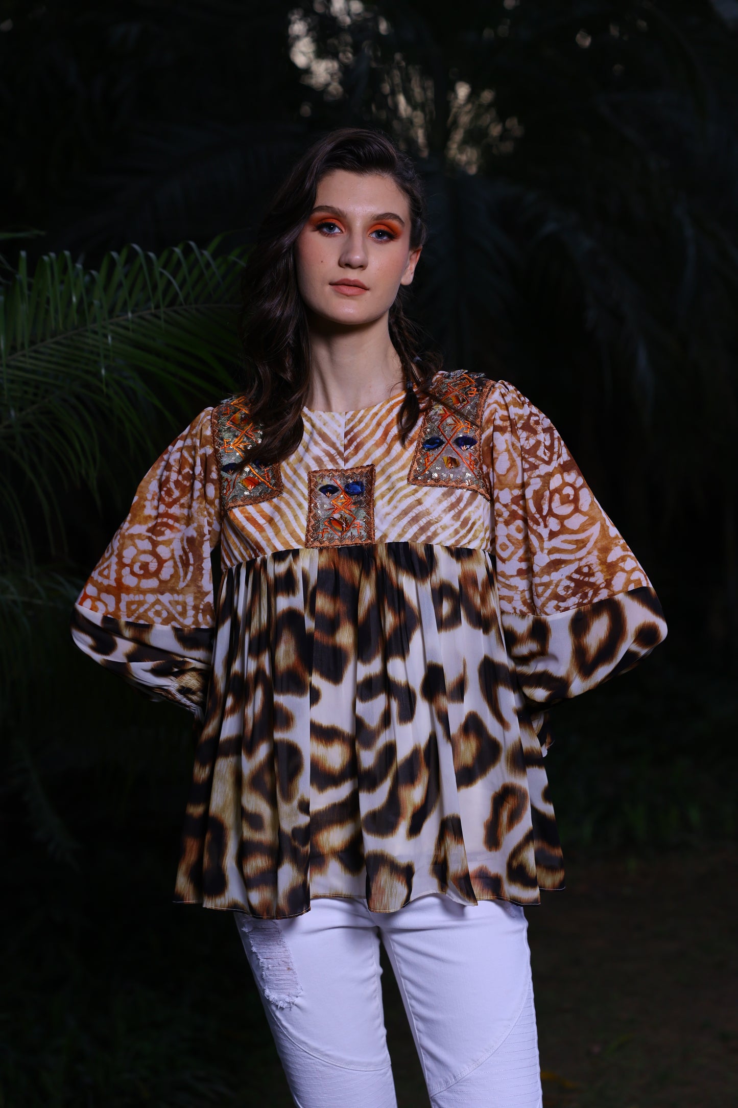 Bohemian Chic Leopard Print Top with Embellishments