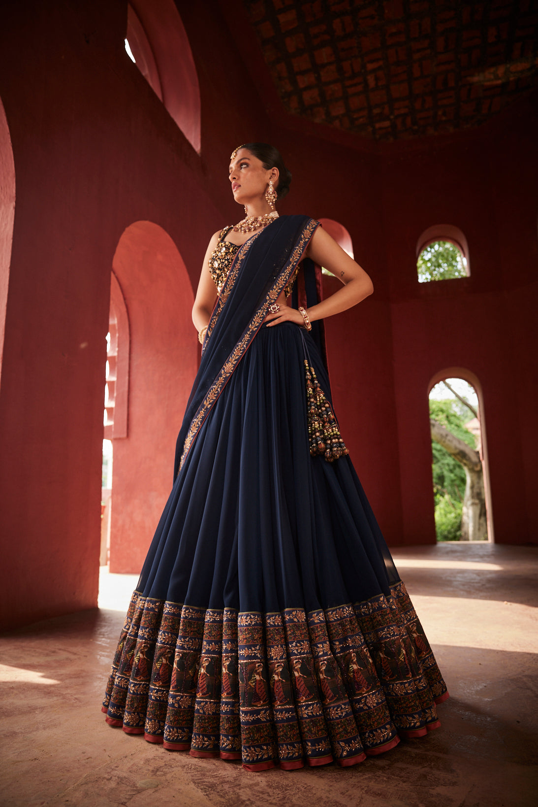blue lehenga dress Ice Blue Tissue Lehenga Set