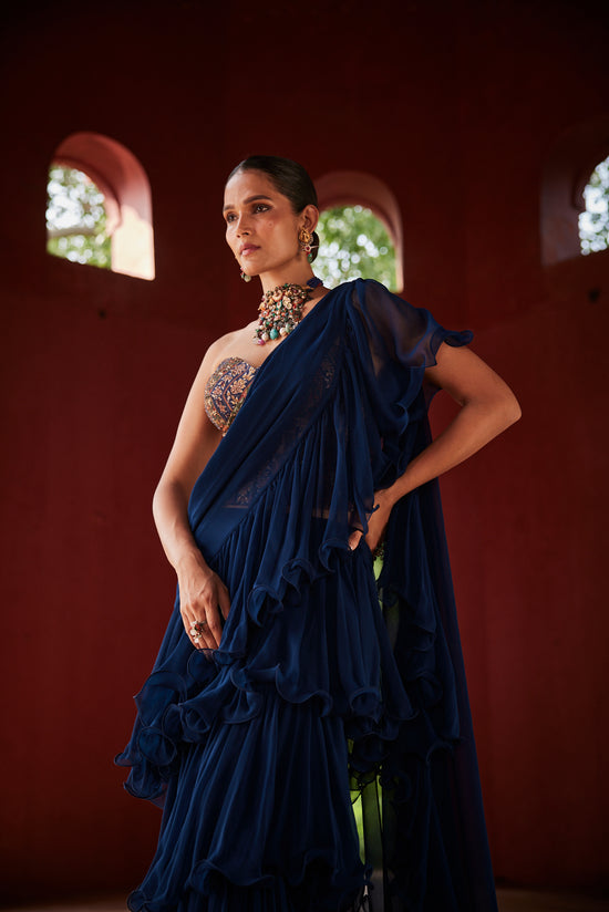 Navy Blue Drape saree