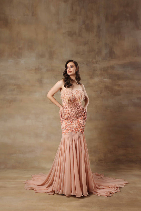 Exquisite Peach Designer Gown