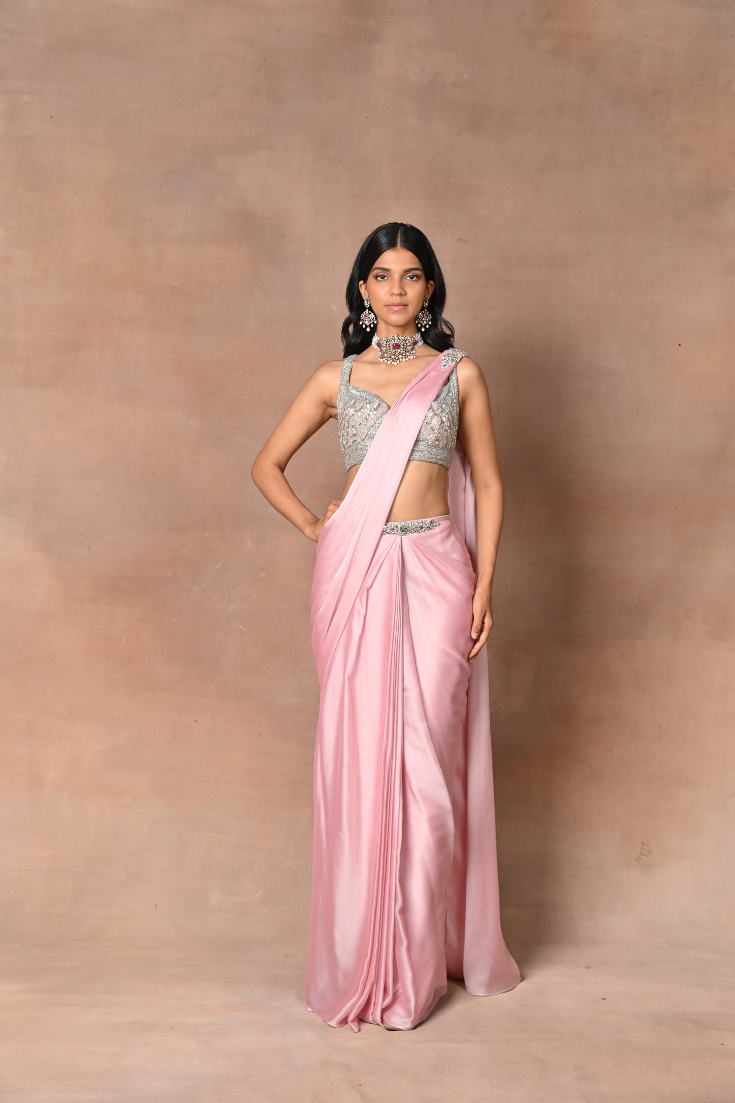 Pink Drape Saree