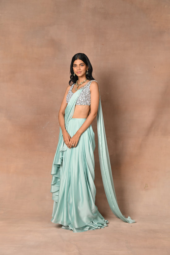 Aqua Designer Drape saree