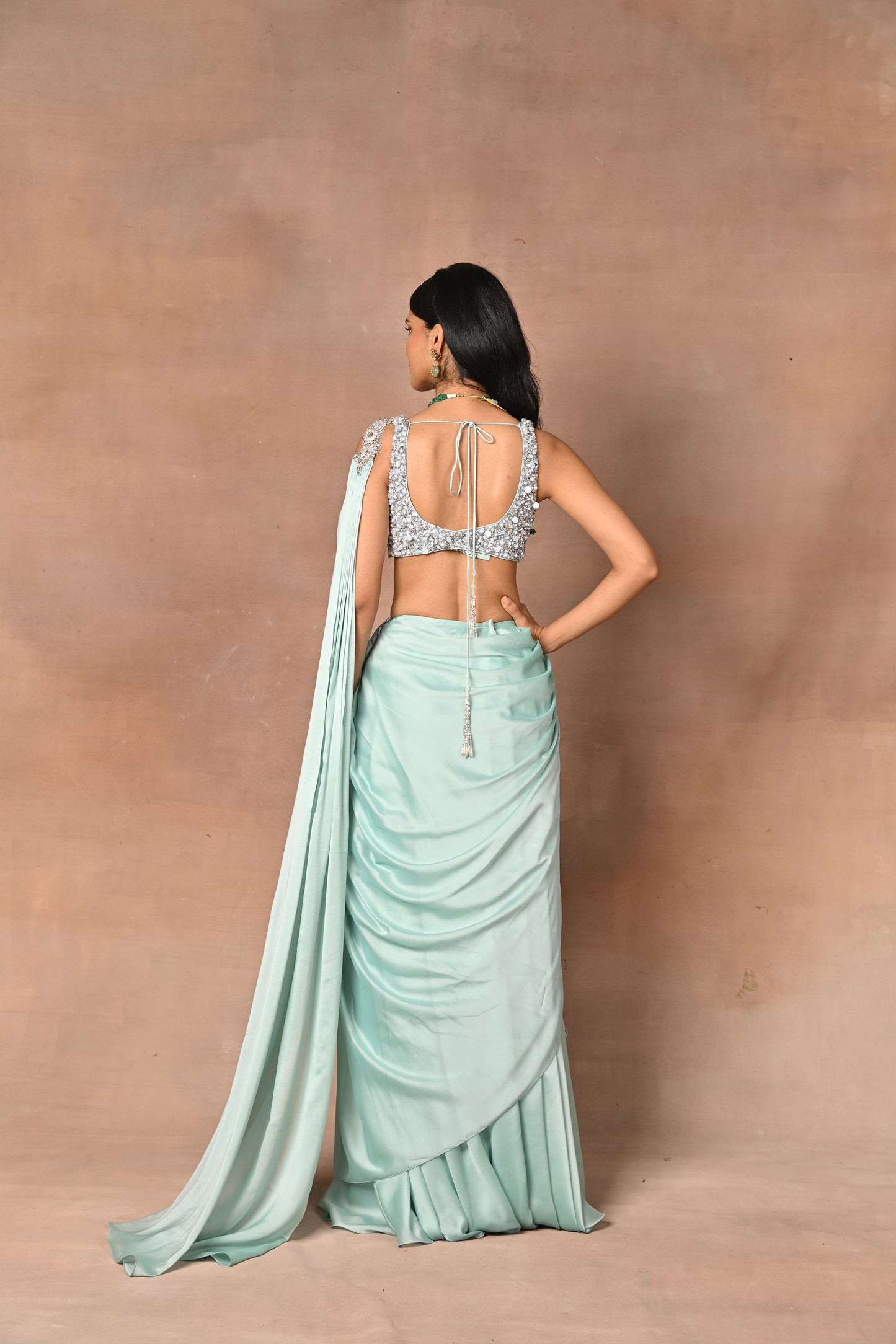 Aqua Designer Drape saree